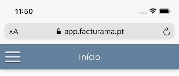 Endereço app.facturama.pt no Safari