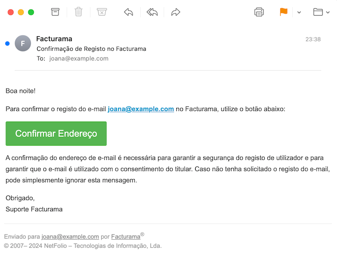 E-mail confirmação de endereço