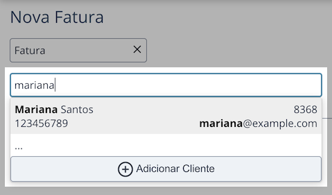 Controlo para selecionar o cliente