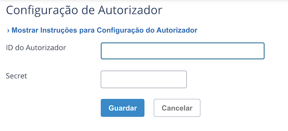 Formulário de registo de autorizador