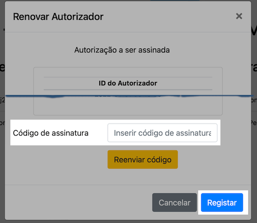 Diálogo de renovação de autorizador