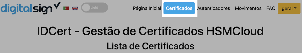 Menu certificados