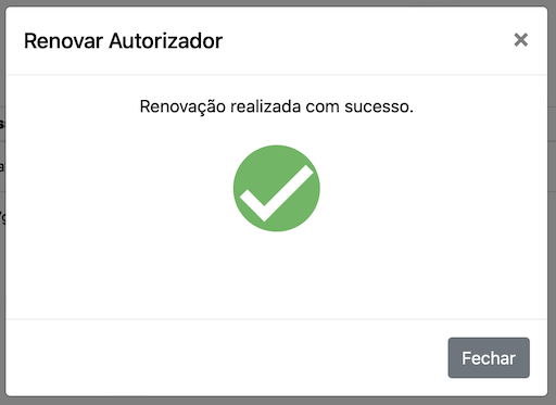 Diálogo de êxito de renovação de autorizador