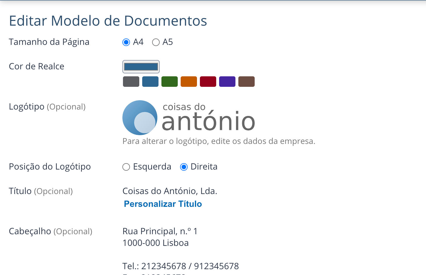 Imagem do modelo de documentos