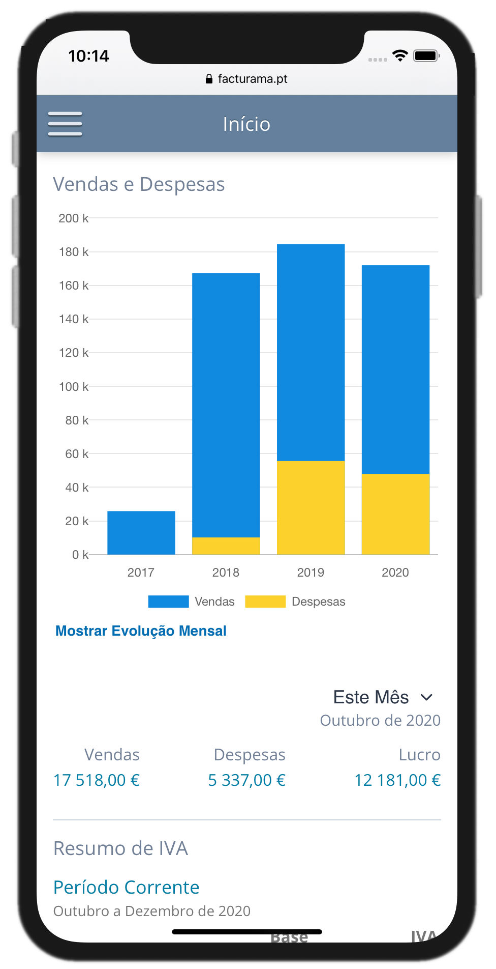 Imagem de página inicial em smartphone