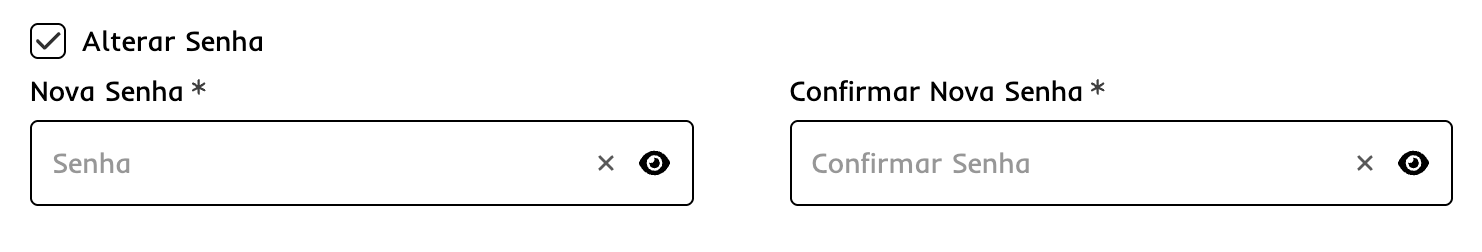 Campos senha e confirmação de senha