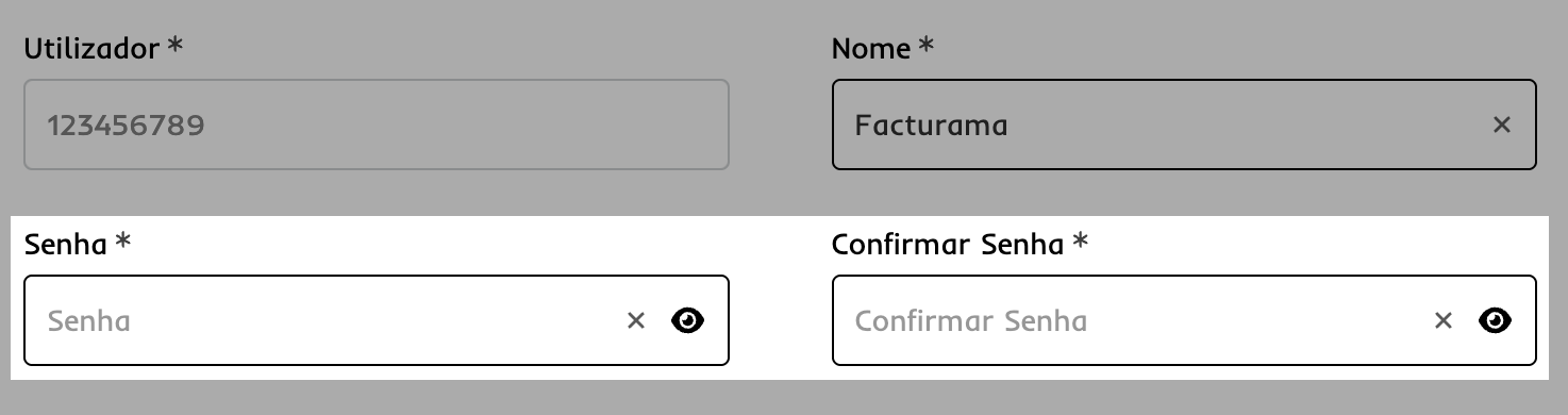 campos senha e confirmar senha