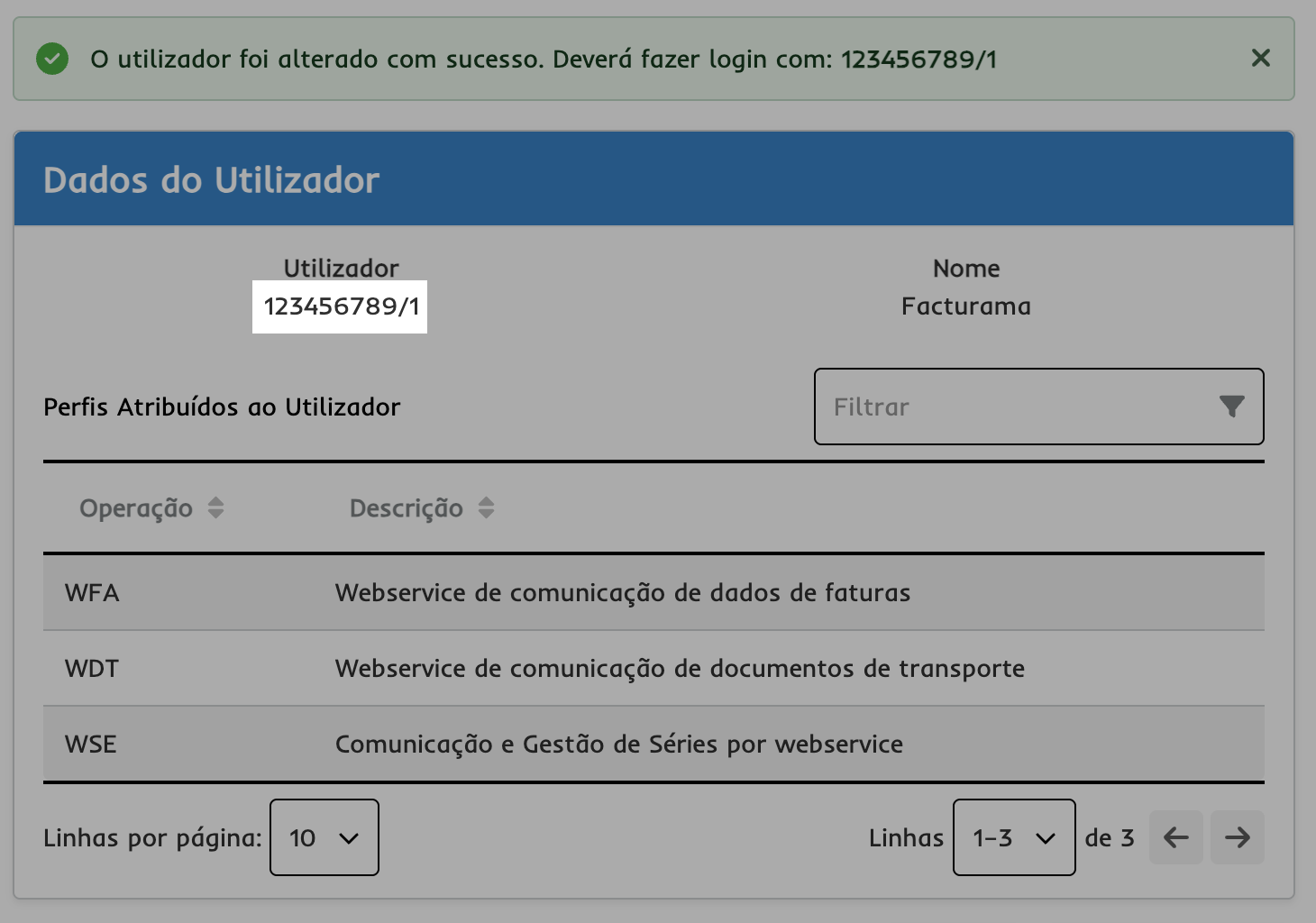 Resumo alteração utilizador
